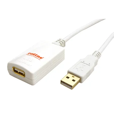 Obrázek produktu pro ROLINE 5m USB 2.0 A, 5 m, USB A, USB A, USB 2.0, Samec/samice, Bílá