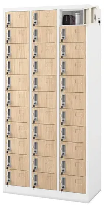 Produktbild von Schließfachschrank Spind OLIVER 33 Fächer Etikettenhalter | Wertfachschrank Umkleideschrank Metall Kleiderspind 185x90x45cm Weiß-Sonoma Eiche