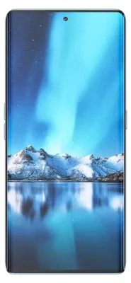 A smartphone displaying a scenic wallpaper of mountains and the aurora borealis.