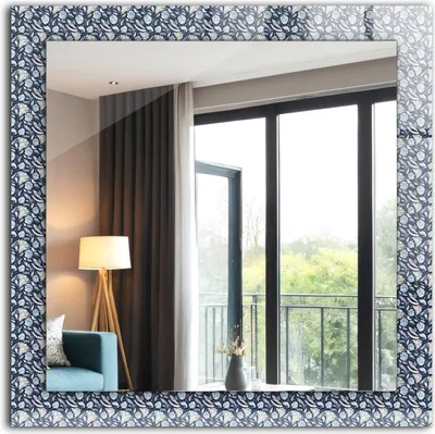 Produktbild von Bedruckter Spiegel - Wandspiegel - Dekorativer - Modern - 60x60 cm - Blaues Blumenmuster