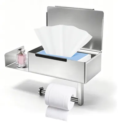 Image de Porte-rouleau de papier toilette avec boîte pour lingettes, en acier inoxydable
