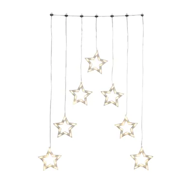 Produktbild von Konstsmide - LED Lichtervorhang mit 7 Sternensilhouetten, Maße Sterne: B: 18 cm, H: 18, 5 cm, 70 warm weiße Dioden, 24V Außentrafo, transparentes Kabel ; 4043-103