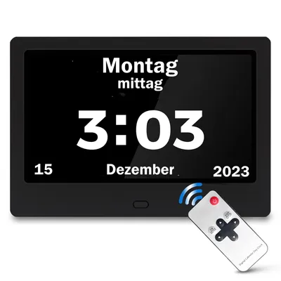 Produktbild von "My Green Deal - Demenzuhr 8 Zoll – Analog und Digital – Kalenderuhr mit Datum und Wochentag – Mit Medikamentenalarm