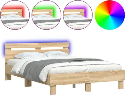 Image de vidaXL Cadre de lit avec tête de lit éclairage LED chêne Sonoma 120x200cm