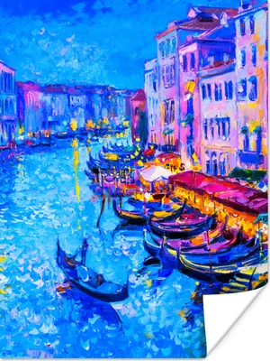 Produktbild von MuchoWow® Poster Malerei - Italien - Boot - Wasser - Architektur 60x80 cm - Schlafzimmer Dekoration