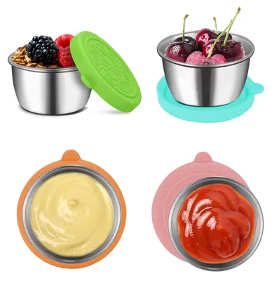 Zdjęcie produktu dla Zestaw 4 małych pojemników do przechowywania żywności ze stali nierdzewnej, szczelne akcesoria do pudełek lunchowych typu Bento