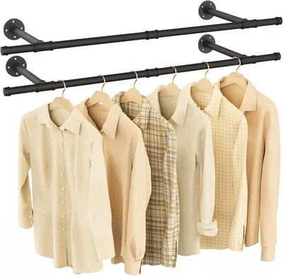 Obrázok produktu pre Nástenný vešiak na šaty 112 cm, 2 ks, čierna, kov, pre spálňu