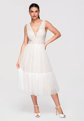 Produktbild von LARICA Midikleid Ausgestellt V-Ausschnitt Elegant LA-OM-DLR335 white M