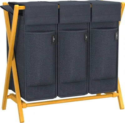 Produktbild von AdelDream Wäschekorb 3 Fächer 150 L Bambus Wäschesammler Wäsche Sortiersystem X-förmige Wäschebox