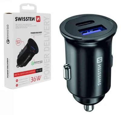 Obrázok produktu pre Nabíjačka do auta, 1x USB-C PD, 1x USB QC 3.0, 36 W, čierna