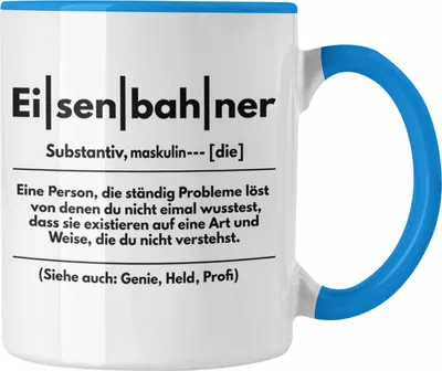 Produktbild von Trendation - Eisenbahner Geschenk Modelleisenbahn Geschenk Tasse Dampflok Spruch Mönner Geschenkdidee (Blau)