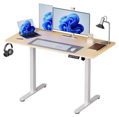 Obrázek produktu pro Relaxdays – výškově nastavitelný stůl, elektrický, stojací stůl Display, rozměry: 120 x 120 x 60 cm, kov, vzhled dřeva, přírodní bílá