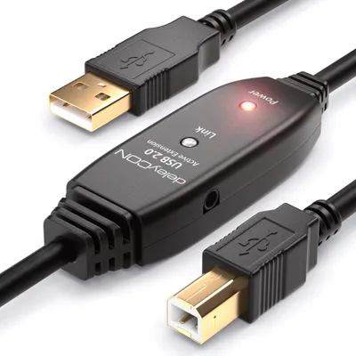 Produktbild von deleyCON 15m Akives USB Druckerkabel Scannerkabel Datenkabel USB 2.0 A-Stecker zu B-Stecker für Drucker Scanner Fax Multifunktionsdrucker Printer - Schwarz