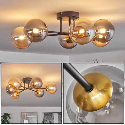 Produktbild von Isorella Deckenlampe, Metall/Glas in Schwarz/Gold/Bernsteinfarben/Rauchfarben