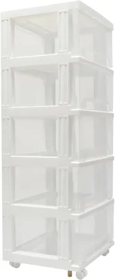 Obrázok produktu pre 40*33*98 cm, plastová zásuvková skrinka. Zásuvková skrinka z PP plastu s 5 zásuvkami, priehľadný pojazdný úložný box na dokumenty, kozmetiku, hračky. Úložná skrinka do kancelárie, kuchyne, na kemping a do školy (biela)