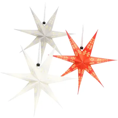 Productafbeelding van com-four® 3D lichtster in drie uitvoeringen, met LED's - Kerstster met LED-verlichting en timer - Premium papieren ster om op te hangen