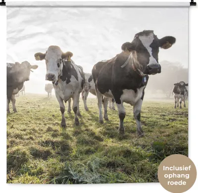 Produktbild von MuchoWow® Wandteppich Wandbehang Kühe - Licht - Gras - Tiere 120x120 cm Tapisserie Dekoration Wandtuch - Modern - Baumwollgewebe