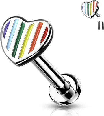 Produktbild von Labret Piercing „Regenbogen Herz“ mit Innengewinde 8 mm
