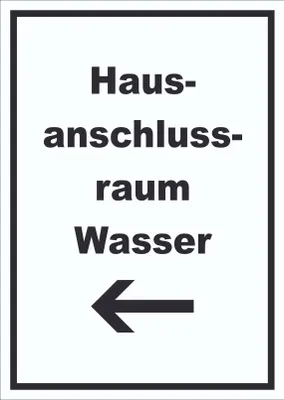 Produktbild von Hausanschlussraum Wasser Schild mit Text Richtungspfeil links HAR hochkant A2 (420x594mm)