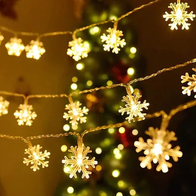 Produktbild von Schneeflocken LED Lichterkette 3m, batteriebetrieben, 20 LED, Winter Weihnachten, Lichterkette warmweiß, E0204