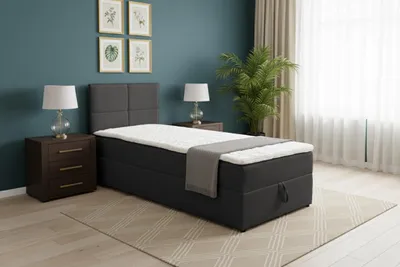 Produktbild von VENASI BETTY MINI Boxspringbett 80x200 Einzelbett mit Bettkasten H2/H3 Matratze SCHWARZ