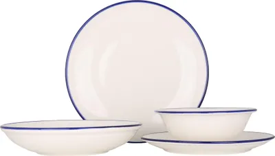 Zdjęcie produktu dla Zestaw naczyń Rinart (średni) - Blue Edge - 24 części - 6 osób - porcelana