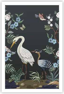 Produktbild von Poster - Poster ohne Rahmen - Asiatisch Reiher Blumen - 61x91,5 cm - Wand Bild - Wanddeko - Wandbilder - Kunstposter - Wandposter - Bilder - Kunstdruck - Wanddekoration - Wandbild - P2XPA61x91-4699