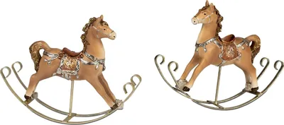 Produktbild von formano 2er Set Schaukelpferd Weihnachtsdeko 21 cm Kunststein Figur Dekoration
