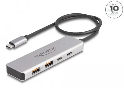 Productafbeelding van Delock - Hub - 10 Gbps, met 35 cm aansluitkabel - 2 x USB 3.1 Gen 2 + 2 x USB-C - Voor desktopgebruik