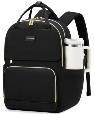 Image de Sac à dos pour femmes, 15,6 pouces, sac à dos pour ordinateur portable, avec grande poche pour bouteille, idéal pour l'école, les voyages, le travail ou comme sac de jour, couleur noire
