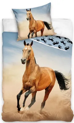 Zdjęcie produktu dla Komplet pościeli z motywem koni "Galop", 140 x 200 cm - 60 x 63 cm - bawełna