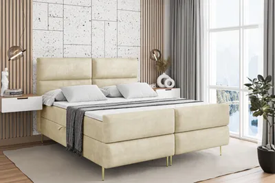 Produktbild von ALTDECOR Boxspringbett mit Gold Füßen, Matratze und Lattenrost, Topper, Fußteil, Polsterbett mit Bettkasten, Bett mit Stauraum H4-Matratze, Doppelbett - BOXI3-FZ-Z - 200x200 - Beige Casablanca