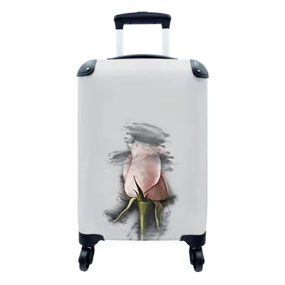 Produktbild von MuchoWow® Koffer Handgepäck Trolley Rollkoffer Kleine Reisekoffer mit 4 Rollen - Blumen - Rosa - Schwarz - Cabin Size < 55x40x23 cm & 55x40x20 cm - Fotokoffer - Kabinenkoffer - Boardgepäck - Reise-Box - Reisekoffer - Reisegepäck - Koffer mit Bild - Trolley für Kinder