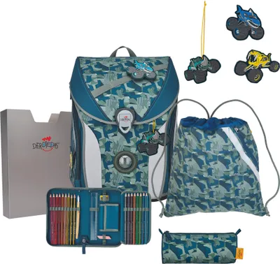 Image de DerDieDas sac d'école ErgoFlex MAX Schulranzenset 5 pièces Monster Truck multicolore