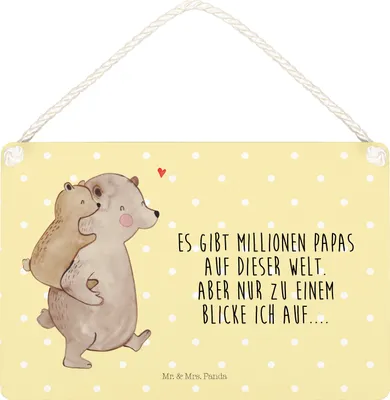 Produktbild von Mr. & Mrs. Panda Schild Papa Bär DIN A5 - Gelb Pastell - Geschenk, Muttertag, Geburtstag, kleine aufmerksamkeit, Wandbild Holz, Vatertag, holzbild, Türschild, Holzschild