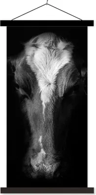 Produktbild von MuchoWow® Textilposter Kuh - Tiere - Schwarz 40x80 cm mit schwarzem Rahmen - Wandemalerei