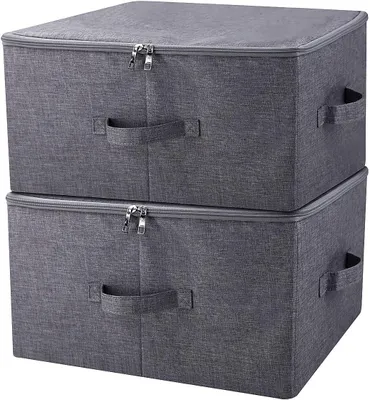 Image de Panier de rangement 45x35x25 cm, noir et gris, avec couvercle, pliable, pour vêtements
