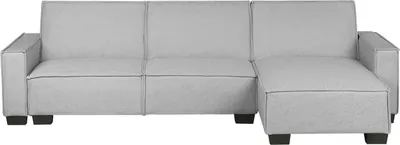 A light gray sectional sofa with a chaise lounge on the right, shown from the front against a white background.