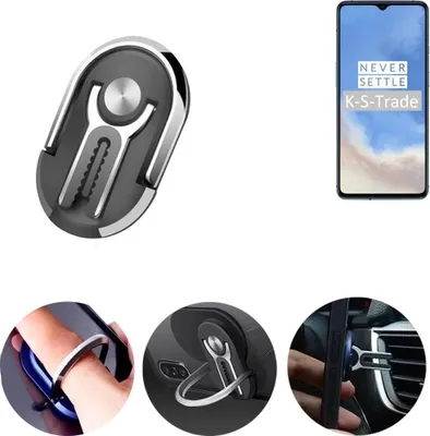 Produktbild von K-S-Trade 3in1 Smartphone-Ring Handy-Ring kompatibel mit OnePlus 7T Fingerhalterung  Handyring Tischständer Lüftungsgitter-Halterung Tisch Ständer