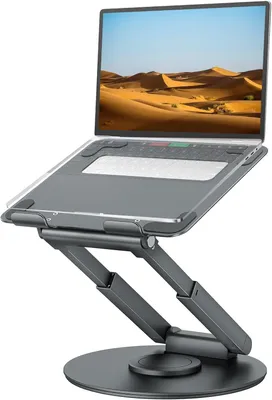 Produktbild von Laptopständer, verstellbarer Laptopständer mit 360° drehbarem Fuß, ergonomischer Laptopständer, passend für alle Laptops von 10 bis 17 Zoll, Grau