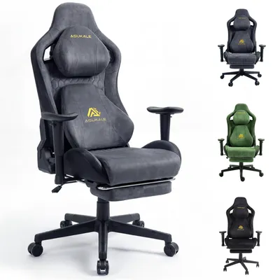 Produktbild von Gaming Stuhl Bürostuhl Ergonomisch, Atmungsaktiver WildKunstleder Gaming Chair, Schreibtischstuhl mit Fußstütze Kopfstütze und Lendenkissen