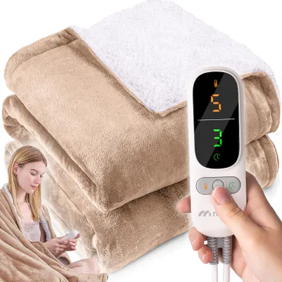 Obrázok produktu pre Plyšová vyhrievacia deka 180x160cm Vyhrievacia deka MalTec 9 nastavení teploty 160W obojstranná ochrana proti prehriatiu automatický časovač vypnutia prateľná béžová