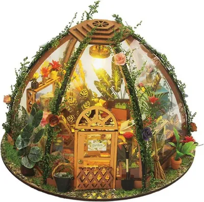 Produktbild von Habarri | Miniaturhaus - DIY-Puppenhaus - Holzhaus mit Möbeln und LED-Beleuchtung - Geschenk für Kinder - Die Sonne in den Blumen
