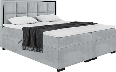 Produktbild von MEBLINI Boxspringbett mit Bettkasten - Gepolstert Doppelbett mit Matratze und Topper - Polsterbett mit Stauraum - Bett mit Kopfteil - Dani Black - 180x200 - H4/Hellgrau Samt