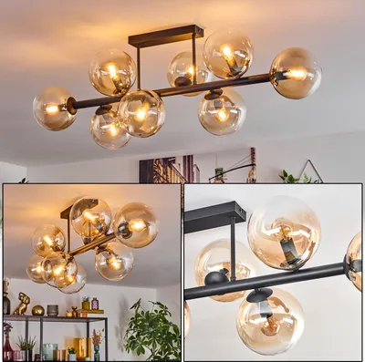 Produktbild von Fossobiubo 8-flammige Deckenlampe aus Metall/Glas in Schwarz/Bernstein/Klar