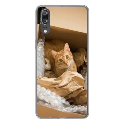 Produktbild von MuchoWow® Handyhülle Schutzhülle Hülle für Huawei P20 Katze - Box - Rot Silikon Softcase Handy Hülle - Hardcover