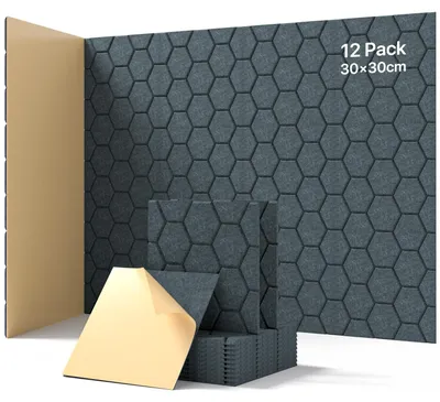 Zdjęcie produktu dla Płyty akustyczne 30 x 30 x 0,9 cm, 12 sztuk, ciemnoszary, samoprzylepne, do ścian