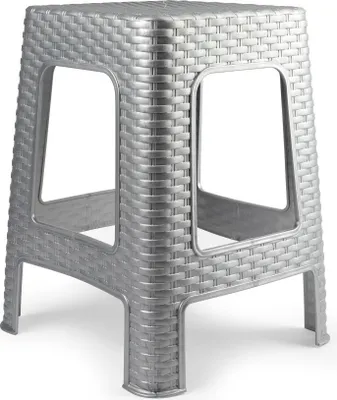 Produktbild von Plasticforte Rattan Tritthocker/Hocker - Kunststoff - silbergrau