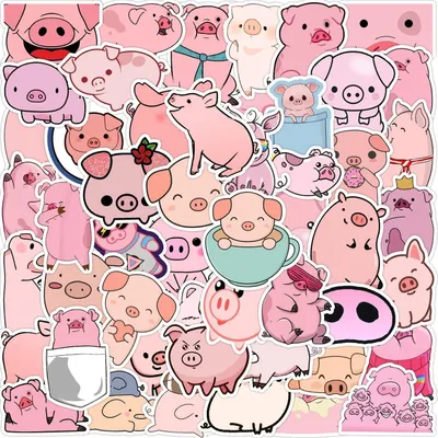 Image de Lot de 50 autocollants "cochon", imperméables, en vinyle, pour voiture, ordinateur portable, vélo, moto