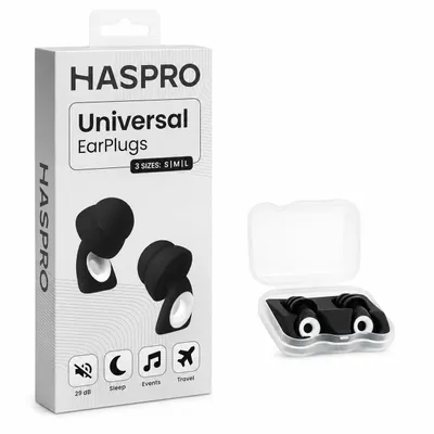 Image de Haspro Bouchons d’Oreilles en Silicone SNR 29 dB – Réutilisables – Noir